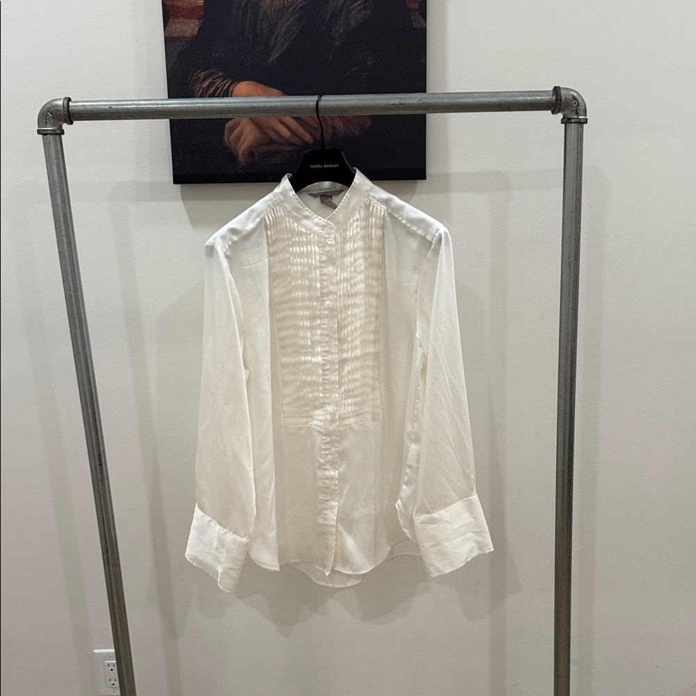 H&M White Blouse with Pleated Front